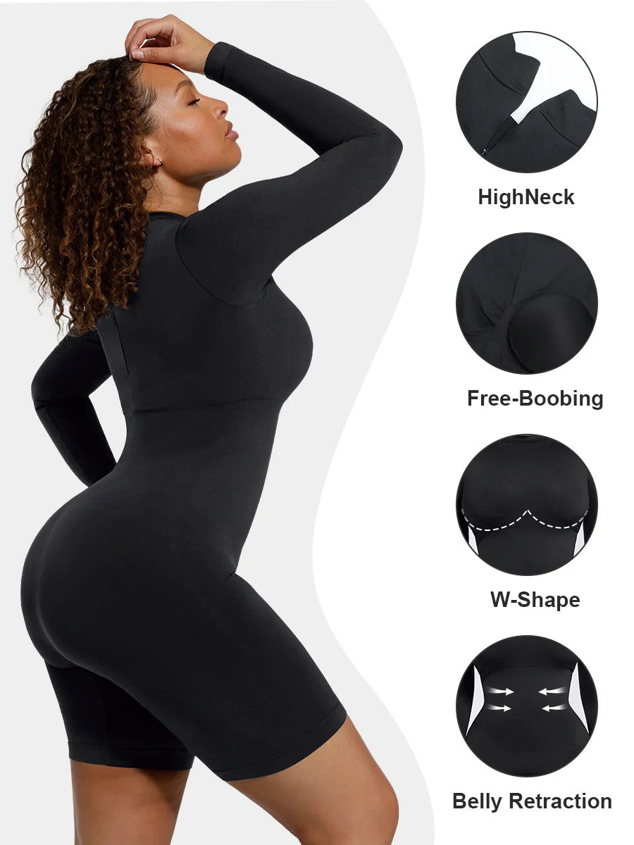 Black Seamless Turtleneck Jumpsuit with Removable Cups