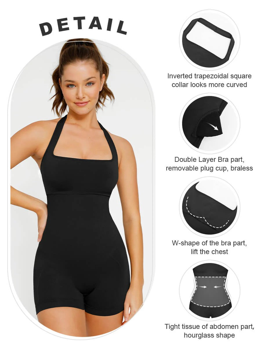 Seamless Eco-friendly Halter Neck Waist Shaping Jumpsuit Black