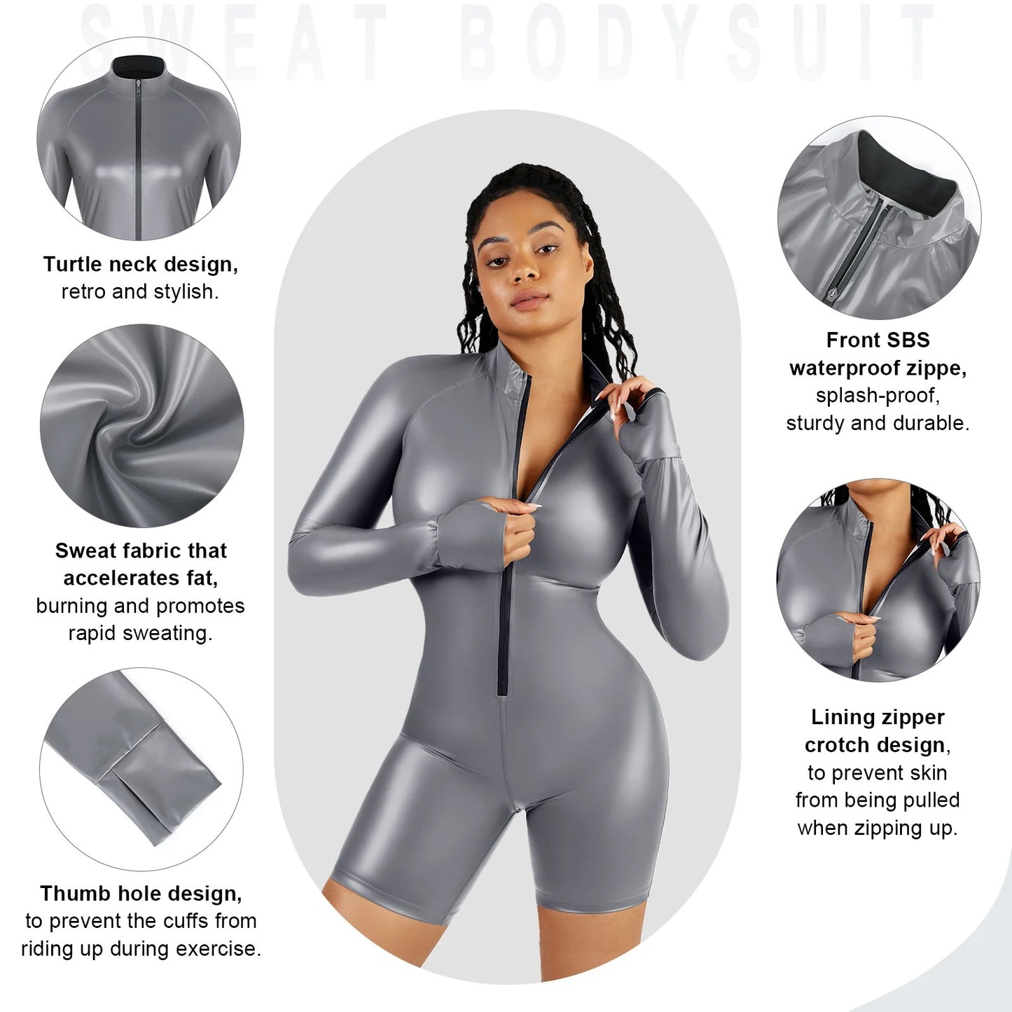 One-Piece Long-Sleeved Sports Silver Film Sauna Jumpsuit