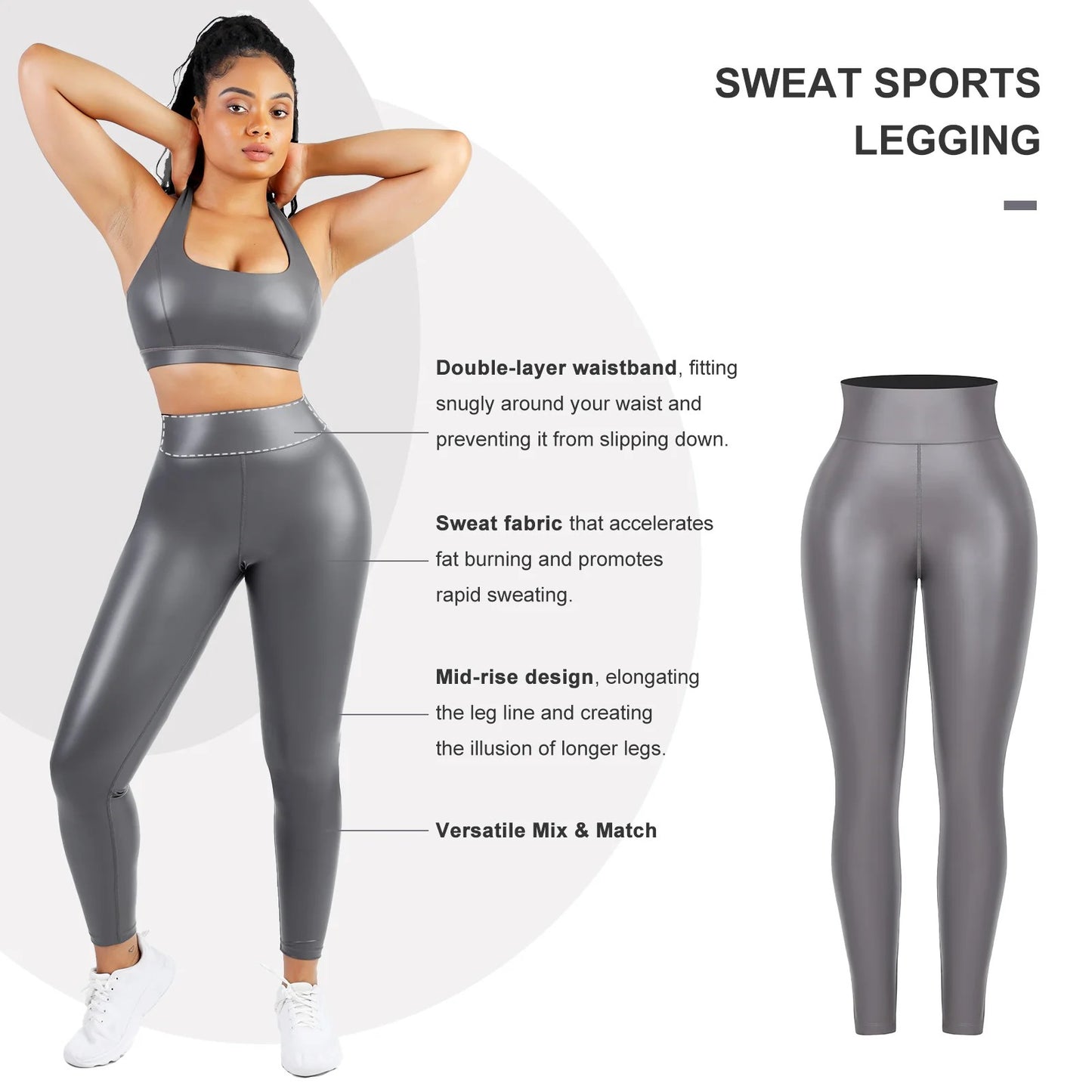 Mid-Waist Silver Film Sauna Yoga Sports Pants