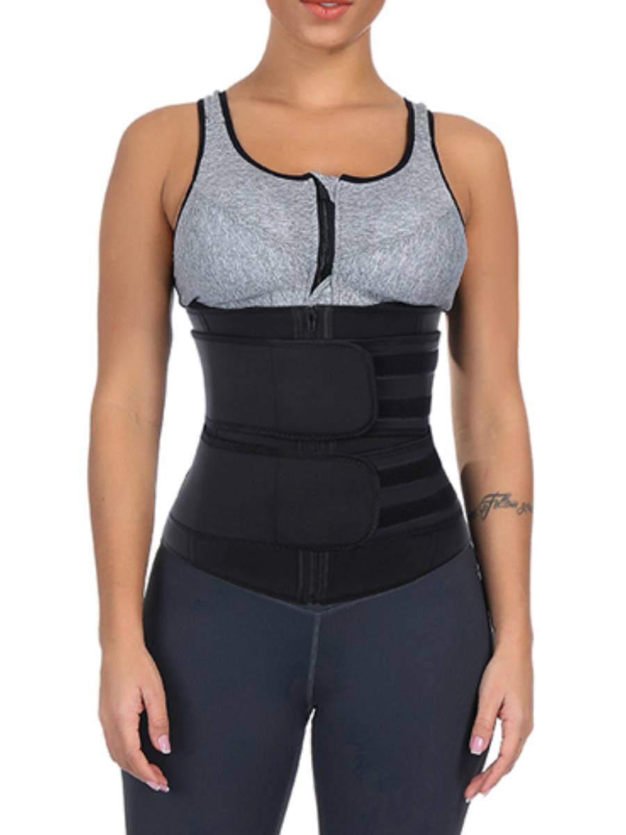 Black Neoprene Waist Trimmer with Zipper and Double Belt