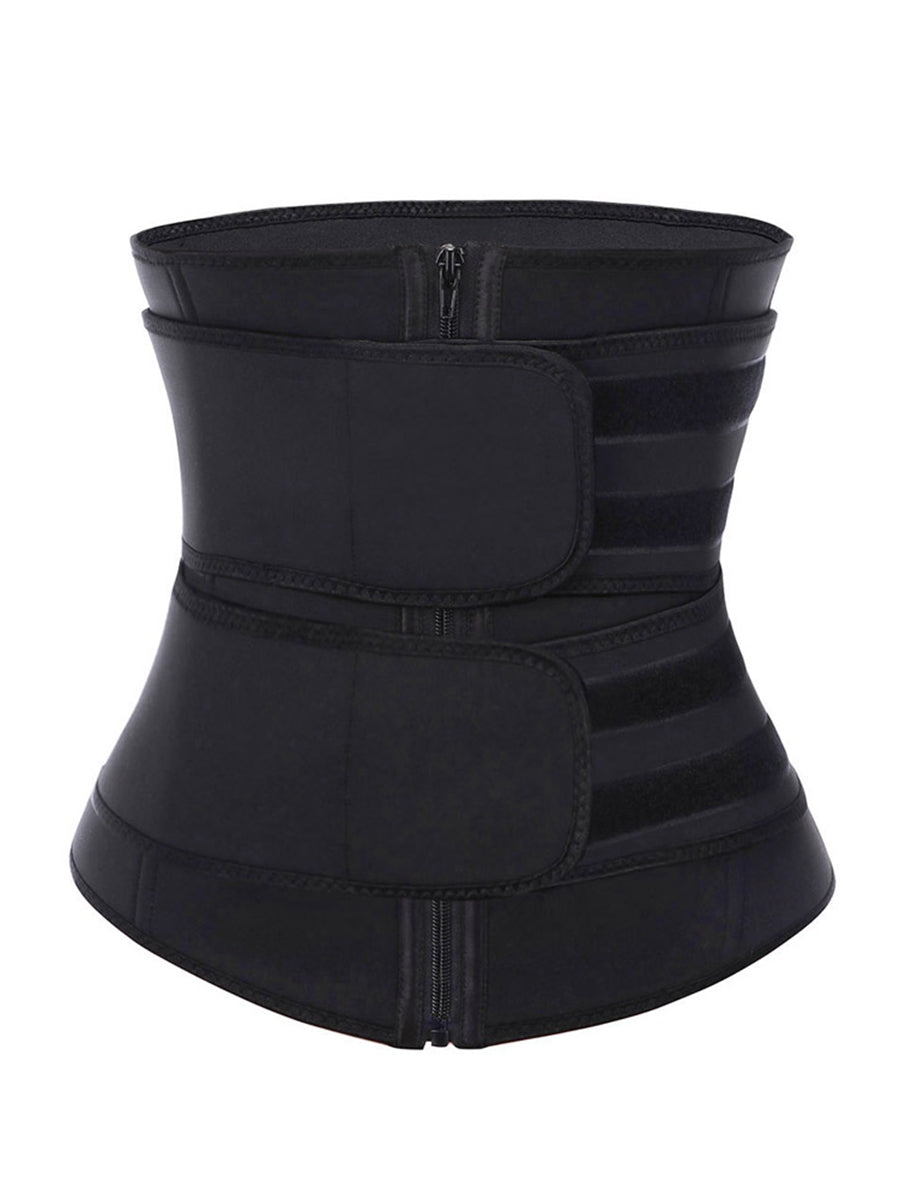 Black Neoprene Waist Trimmer with Zipper and Double Belt