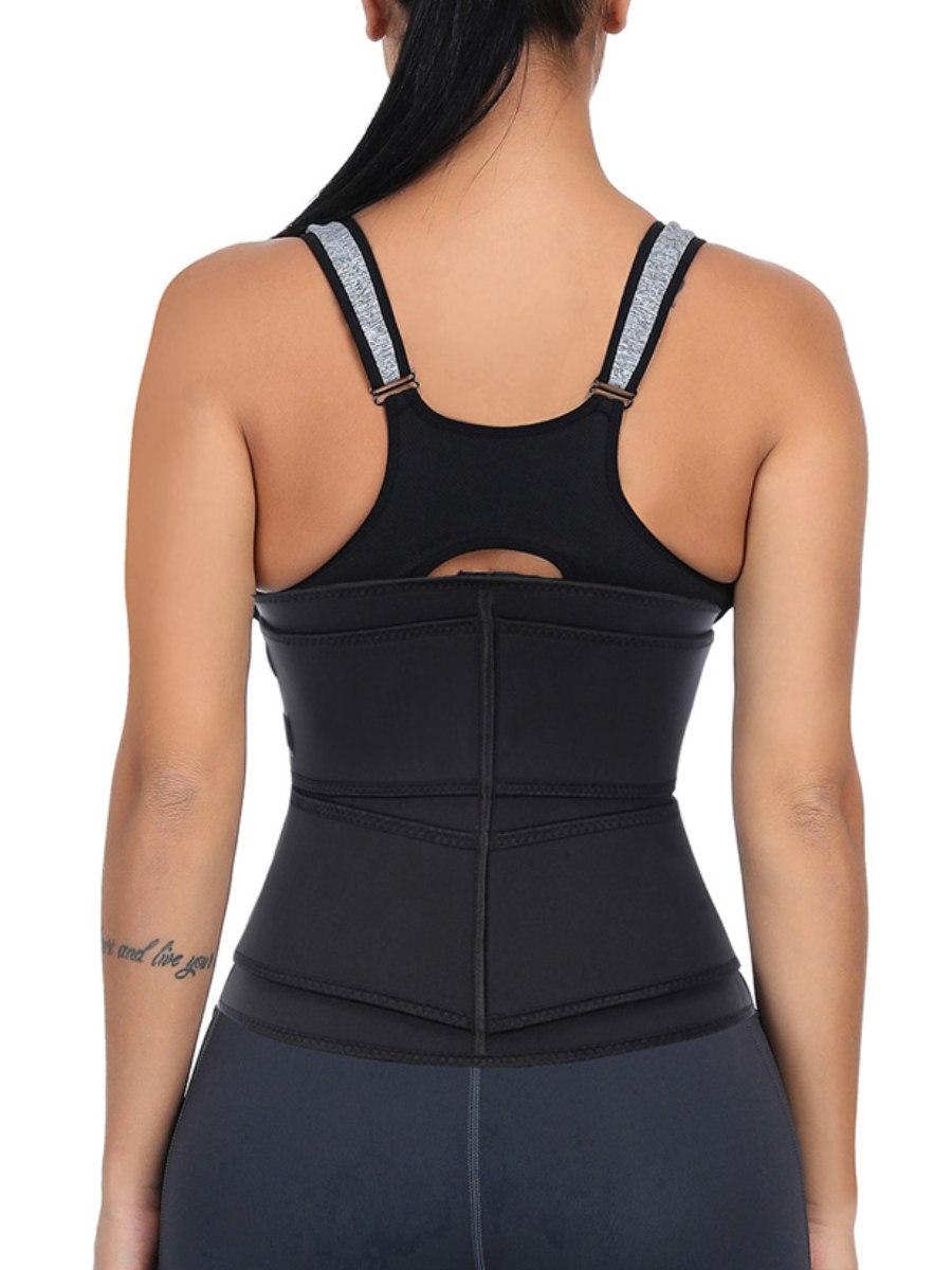 Black Neoprene Waist Trimmer with Zipper and Double Belt