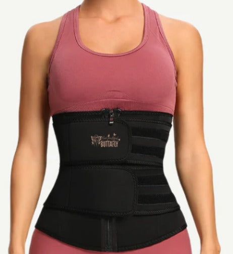 Black Neoprene Waist Trimmer with Zipper and Double Belt