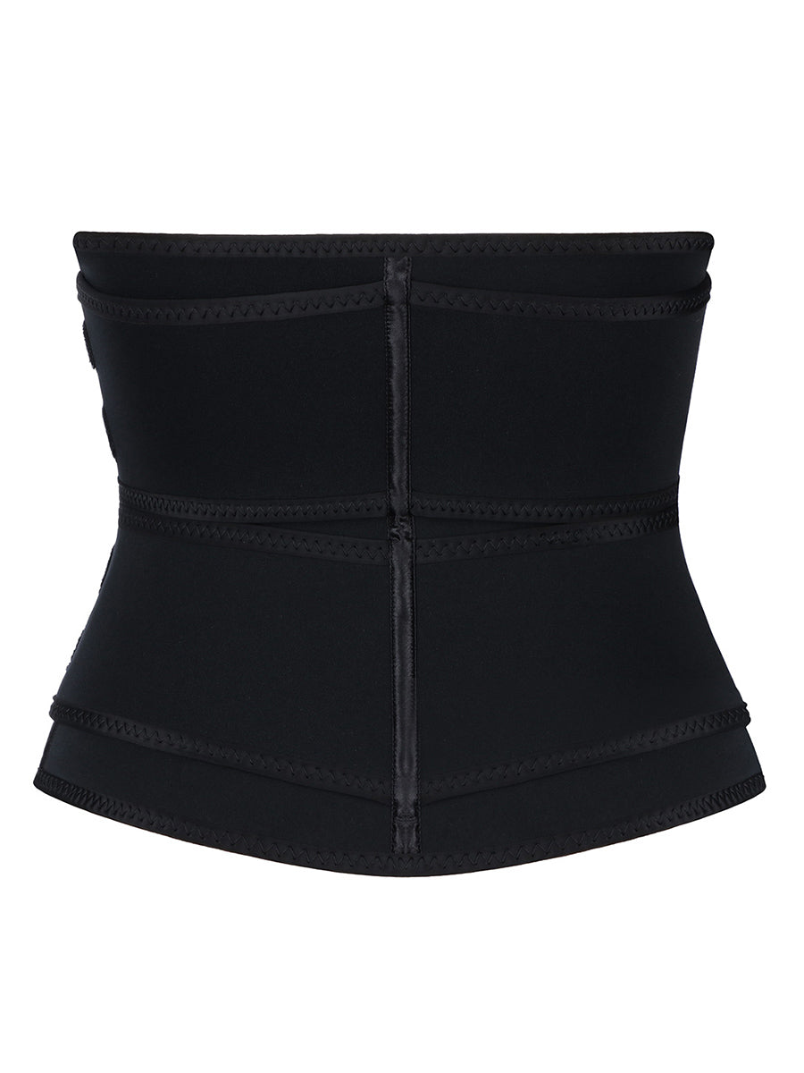 Black Neoprene Plus Size Waist Trainer with Hooks and Double Belt