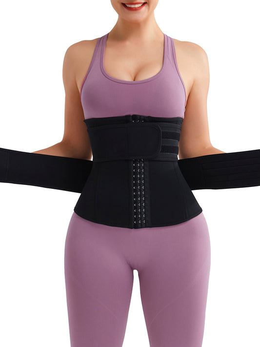 Black Neoprene Plus Size Waist Trainer with Hooks and Double Belt