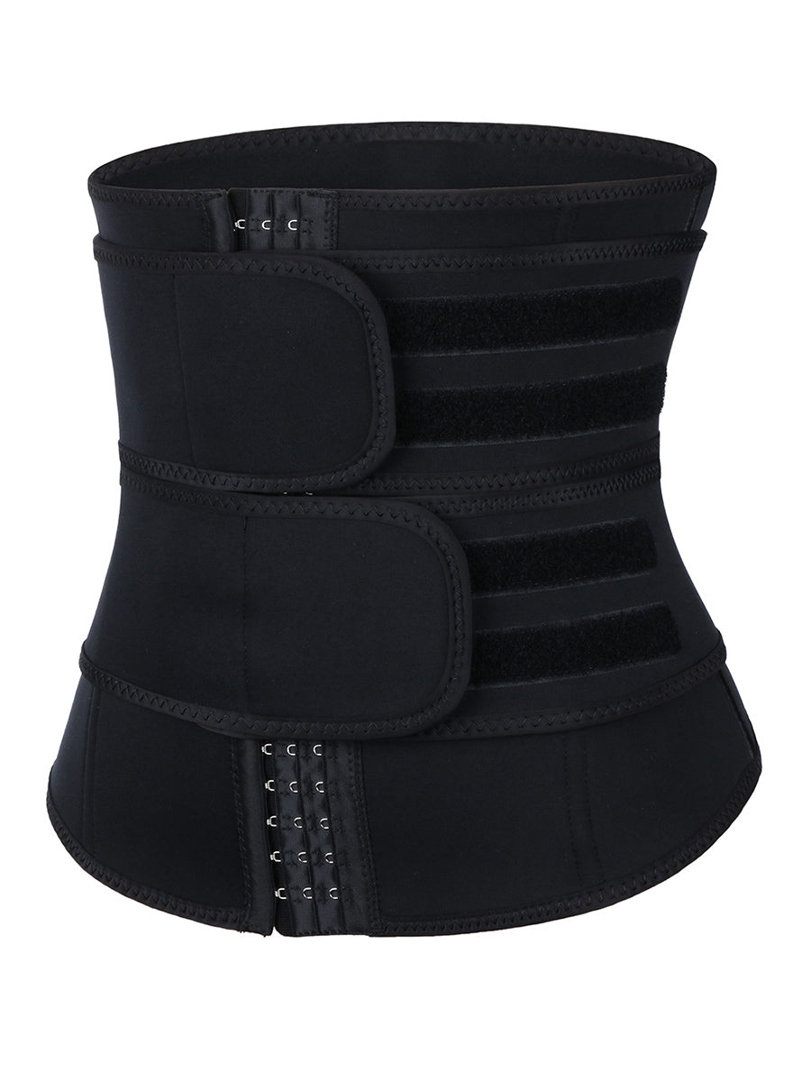 Black Neoprene Plus Size Waist Trainer with Hooks and Double Belt