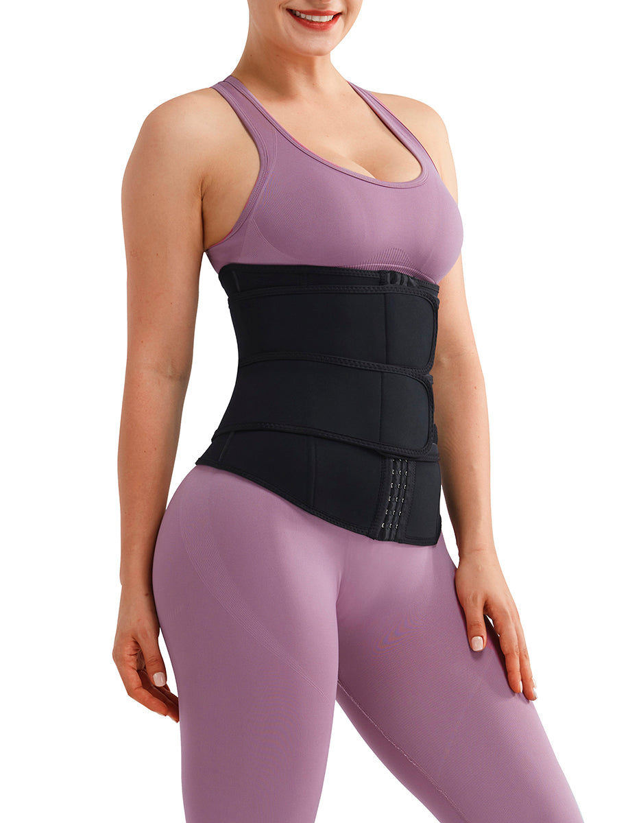 Black Neoprene Plus Size Waist Trainer with Hooks and Double Belt