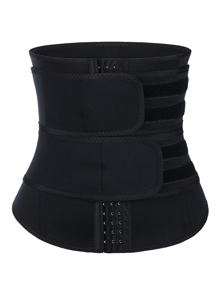 Black Neoprene Plus Size Waist Trainer with Hooks and Double Belt