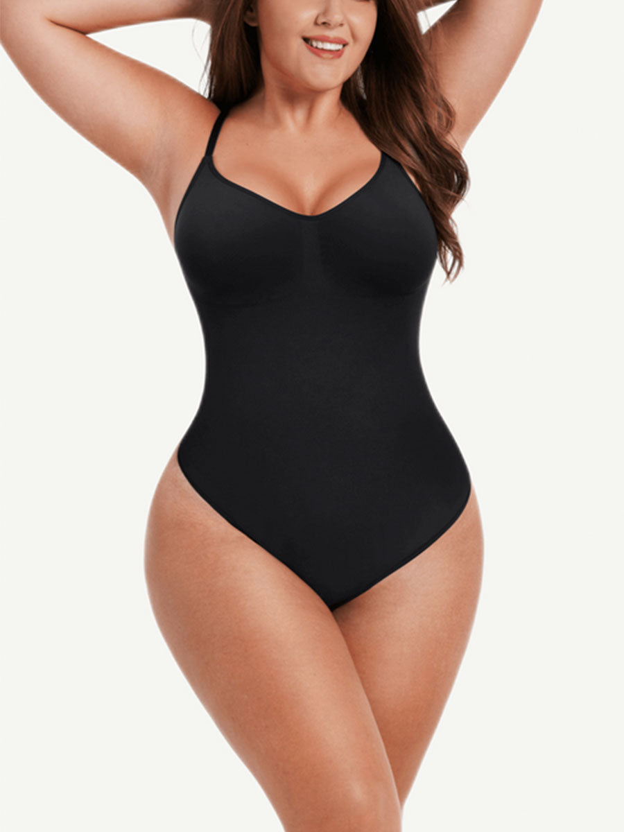 Seamless Tummy Trimmer Thong Bodysuit Black