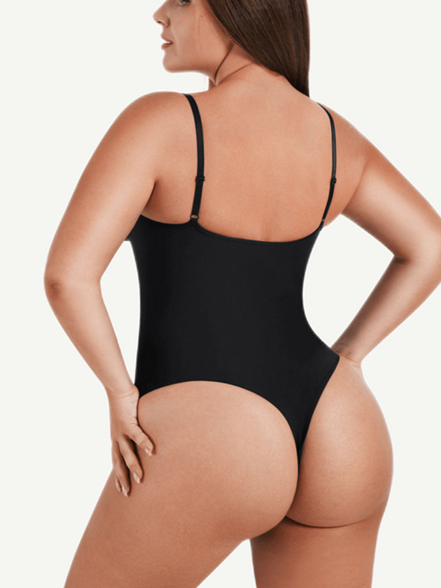 Seamless Tummy Trimmer Thong Bodysuit Black