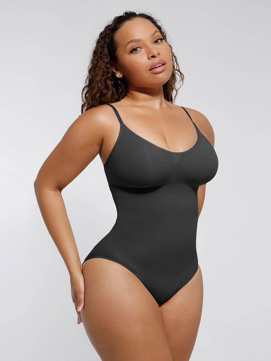 Seamless Tummy Trimmer Thong Bodysuit Black