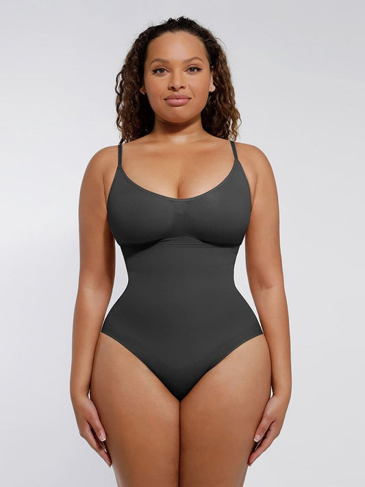 Seamless Tummy Trimmer Thong Bodysuit Black