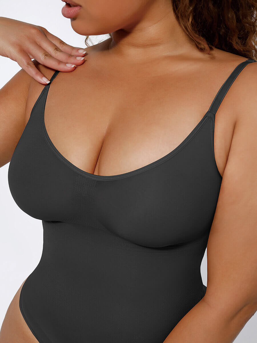 Seamless Tummy Trimmer Thong Bodysuit Black