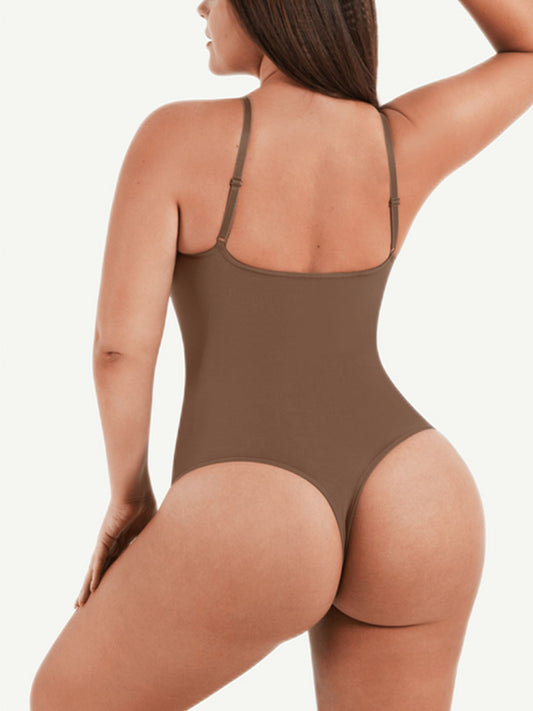 Seamless Tummy Trimmer Thong Bodysuit Brown