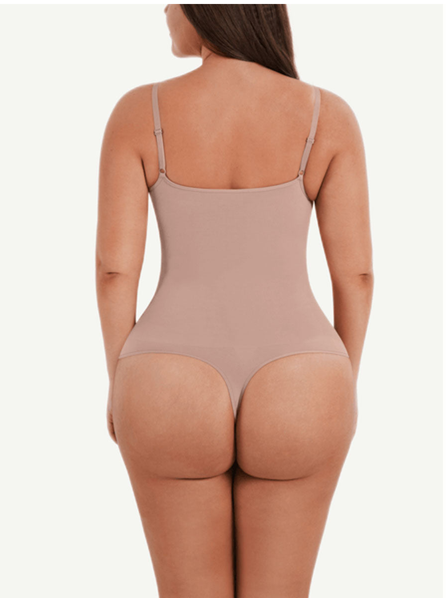 Seamless Tummy Trimmer Thong Bodysuit Beige