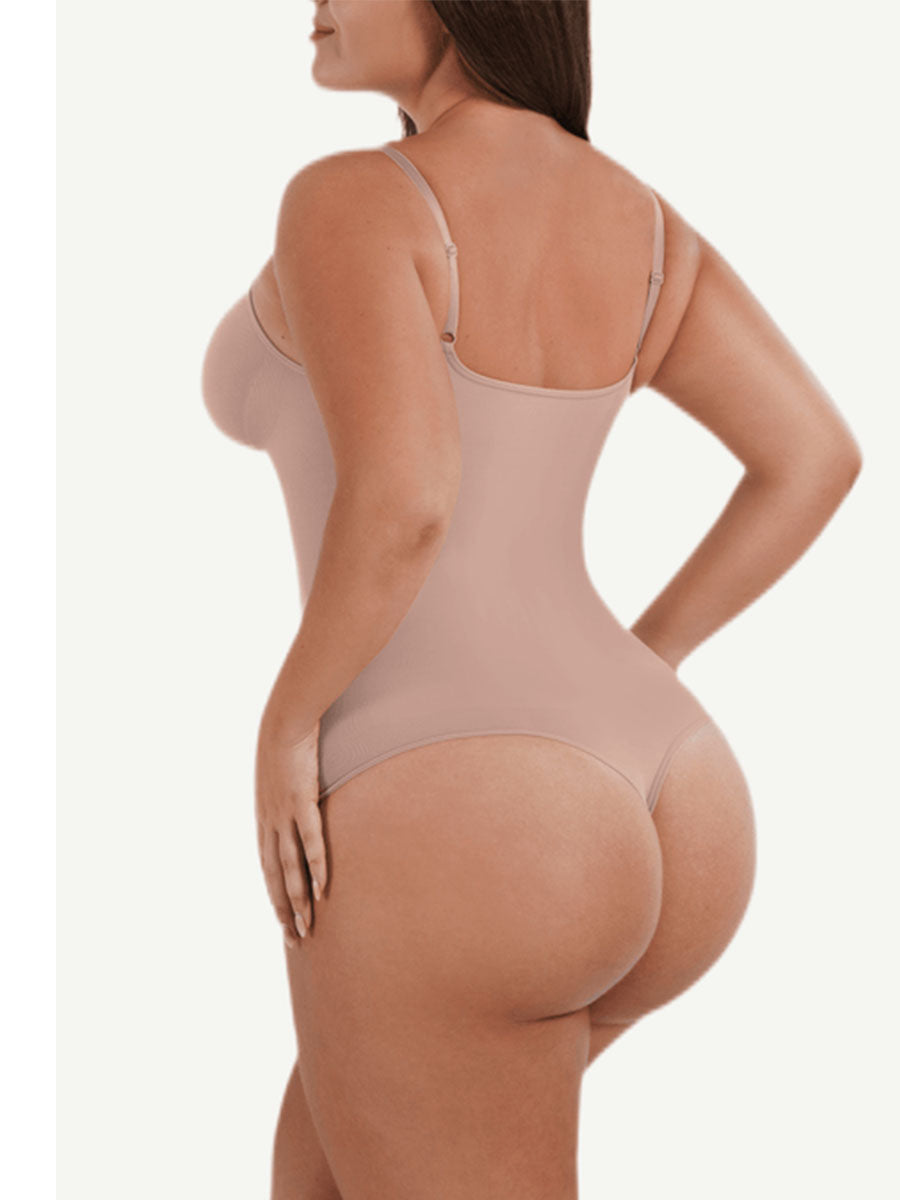 Seamless Tummy Trimmer Thong Bodysuit Beige