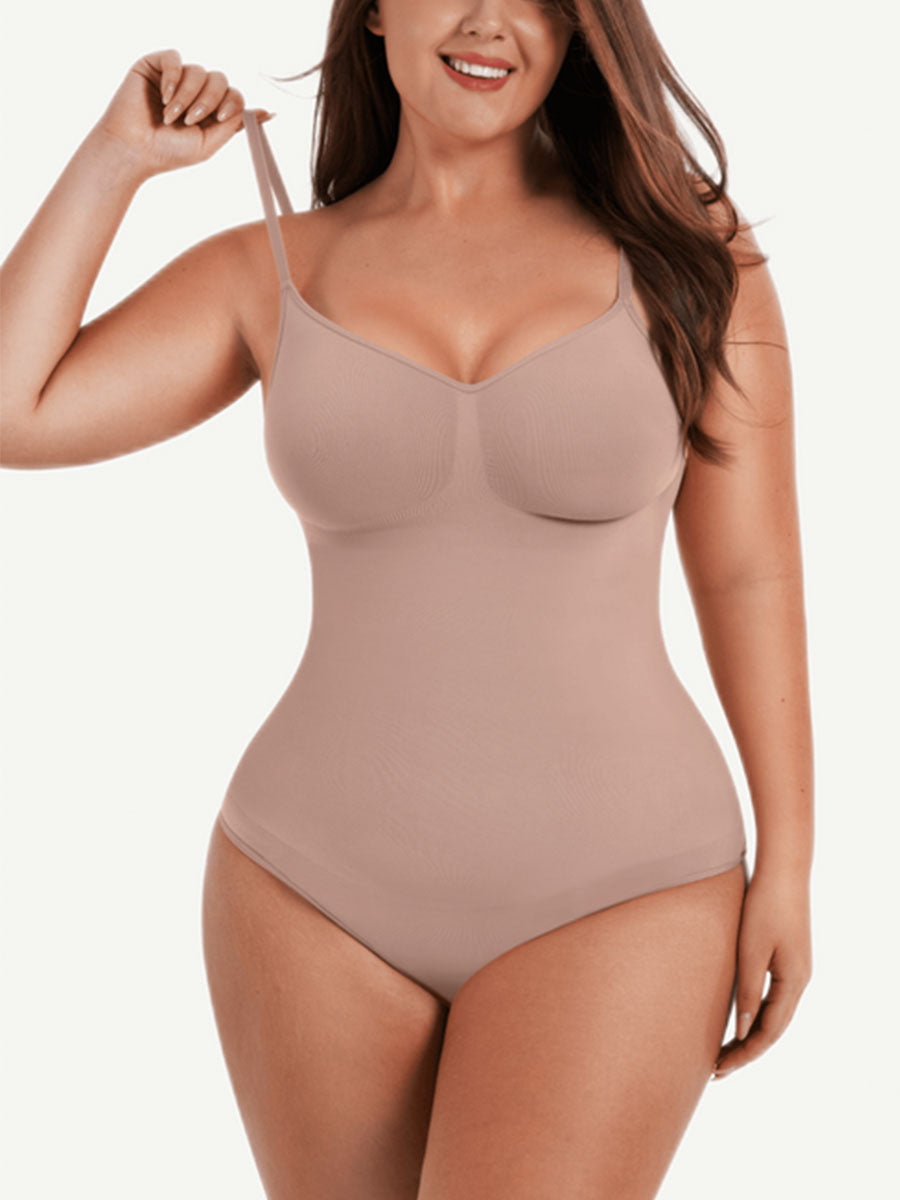 Seamless Tummy Trimmer Thong Bodysuit Beige