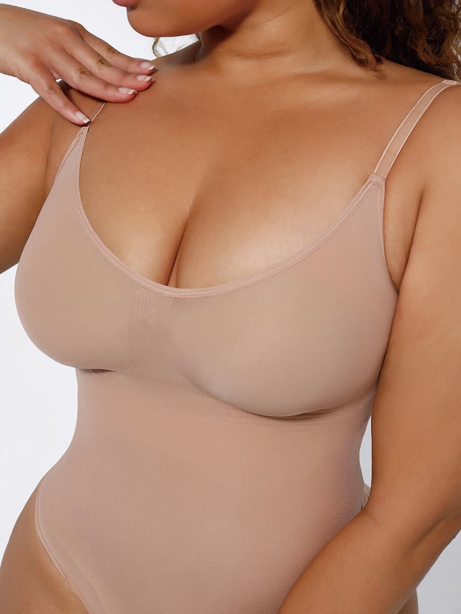 Seamless Tummy Trimmer Thong Bodysuit Beige