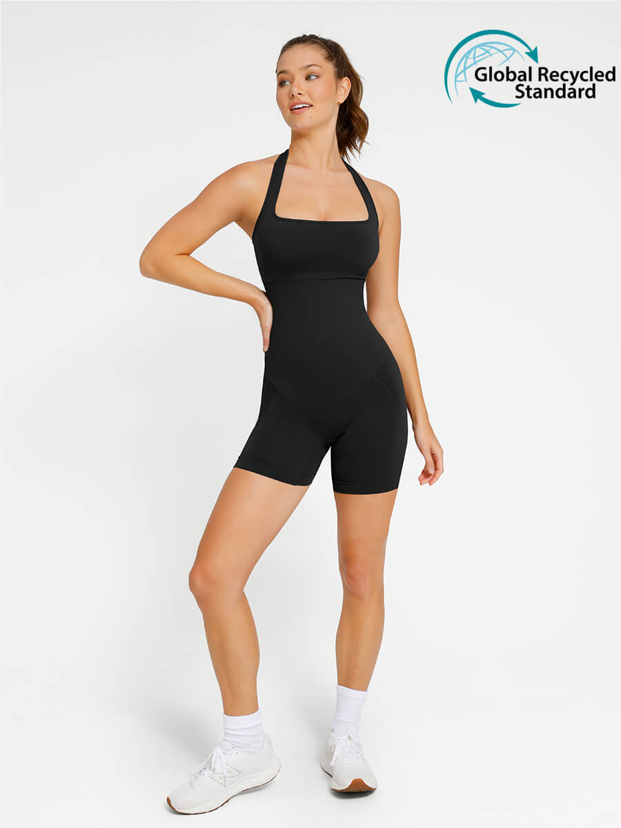 Seamless Eco-friendly Halter Neck Waist Shaping Jumpsuit Black