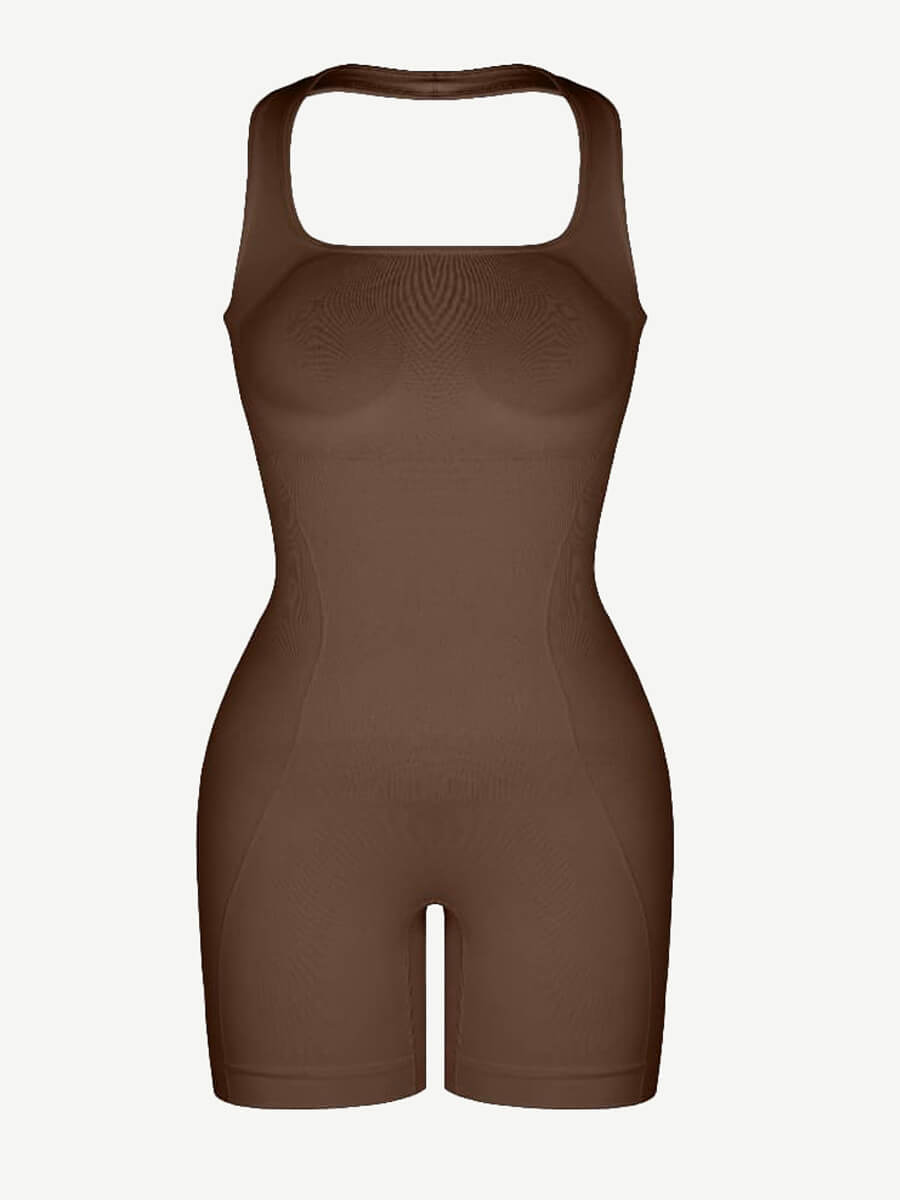 Halter Neck Seamless Eco-friendly Waist Shaping Jumpsuit Brown