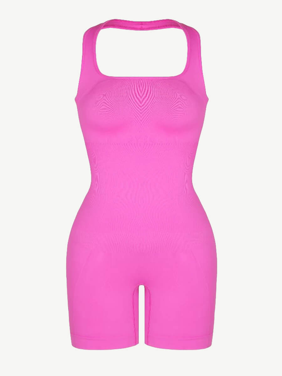 Seamless Eco-friendly Halter Neck Waist Shaping Jumpsuit Pink