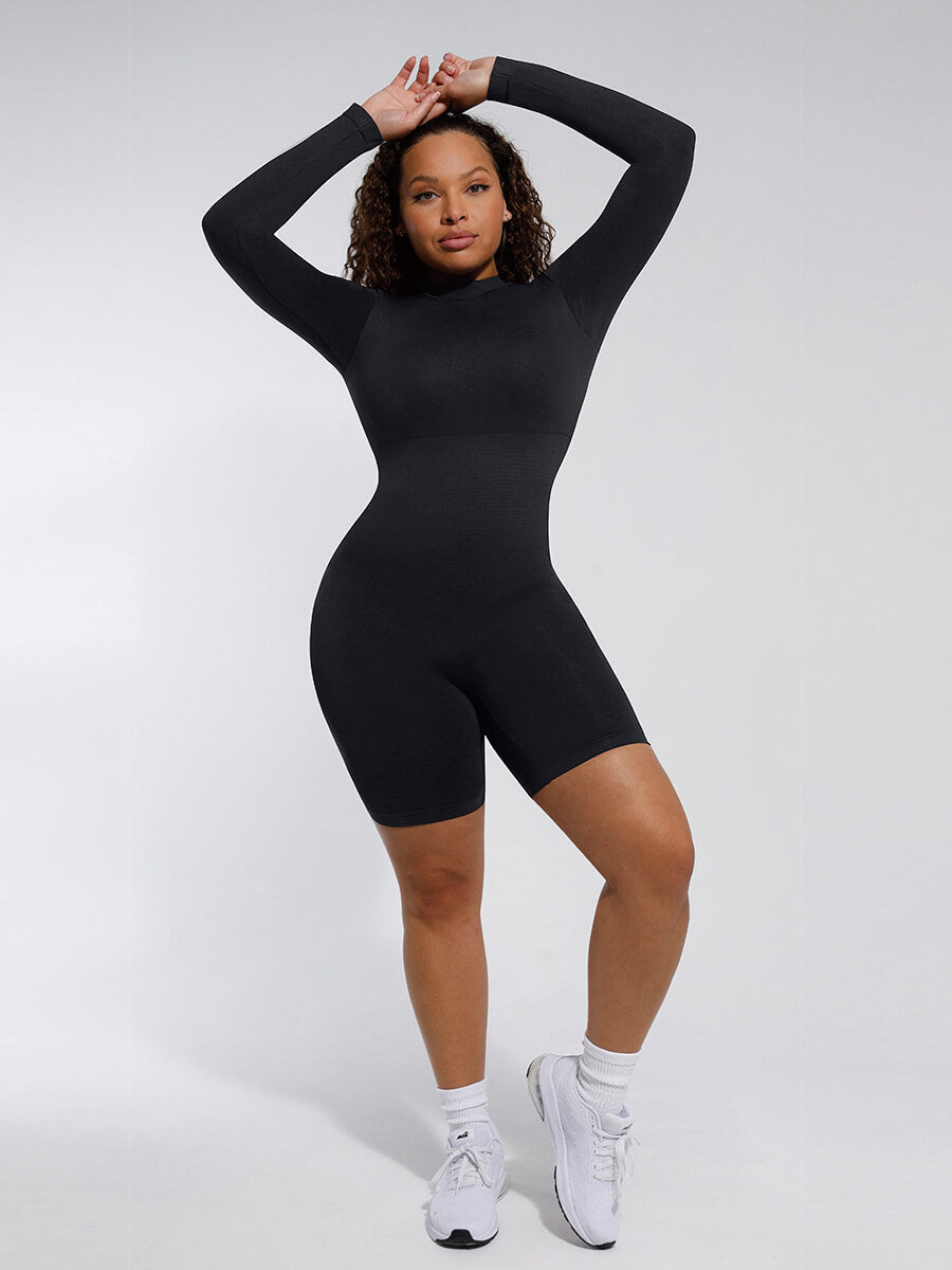 Black Seamless Turtleneck Jumpsuit with Removable Cups