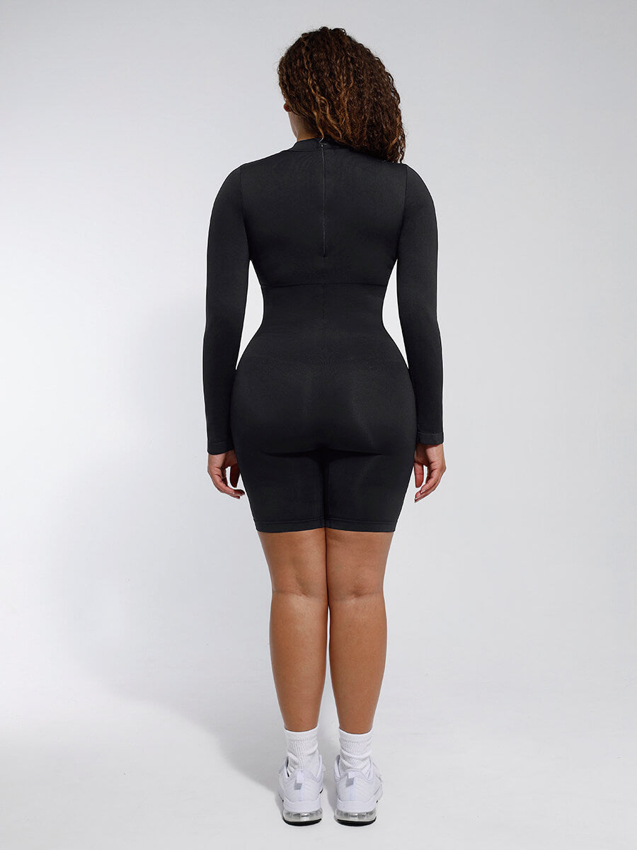 Black Seamless Turtleneck Jumpsuit with Removable Cups