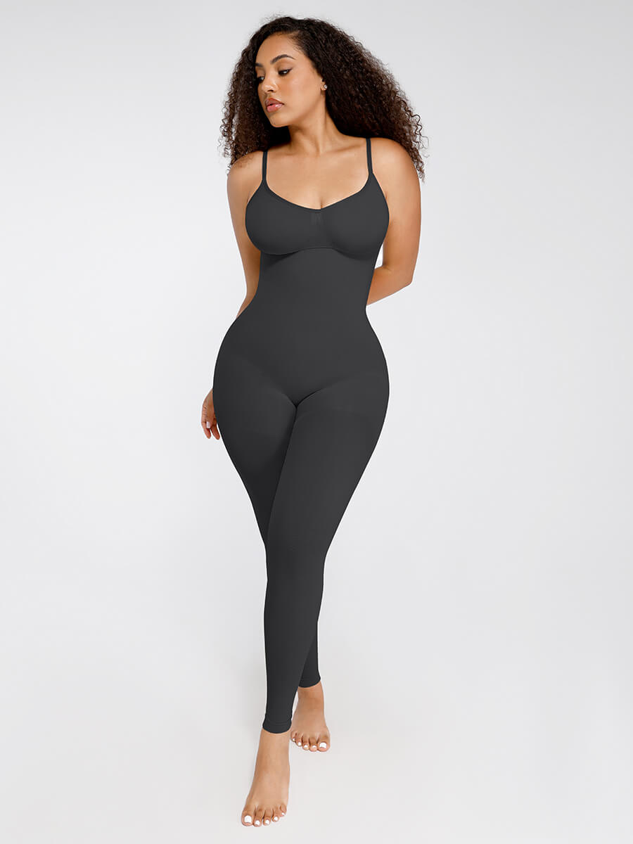 Seamless Breast Support Waist and Abdomen Shaping Mid Thigh Body Shaper Black