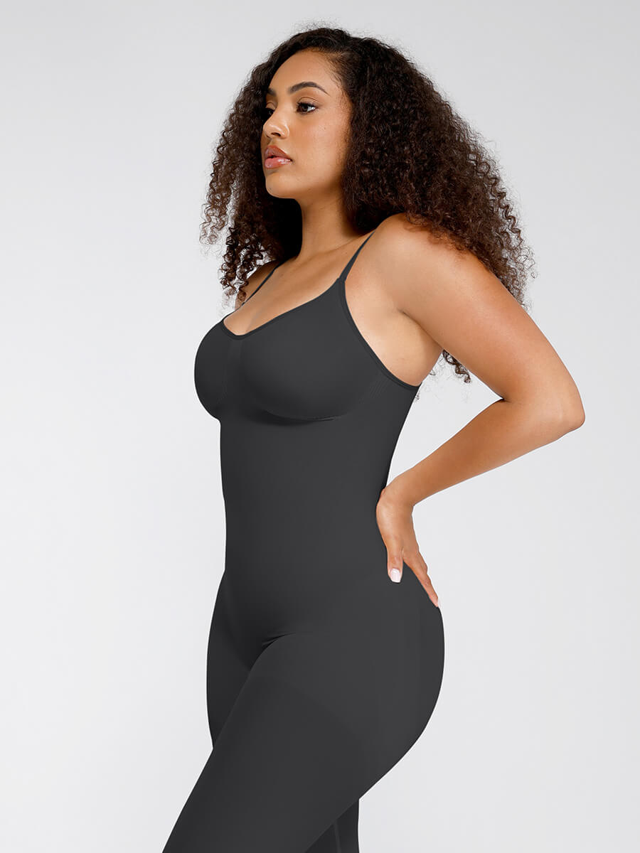 Seamless Breast Support Waist and Abdomen Shaping Mid Thigh Body Shaper Black