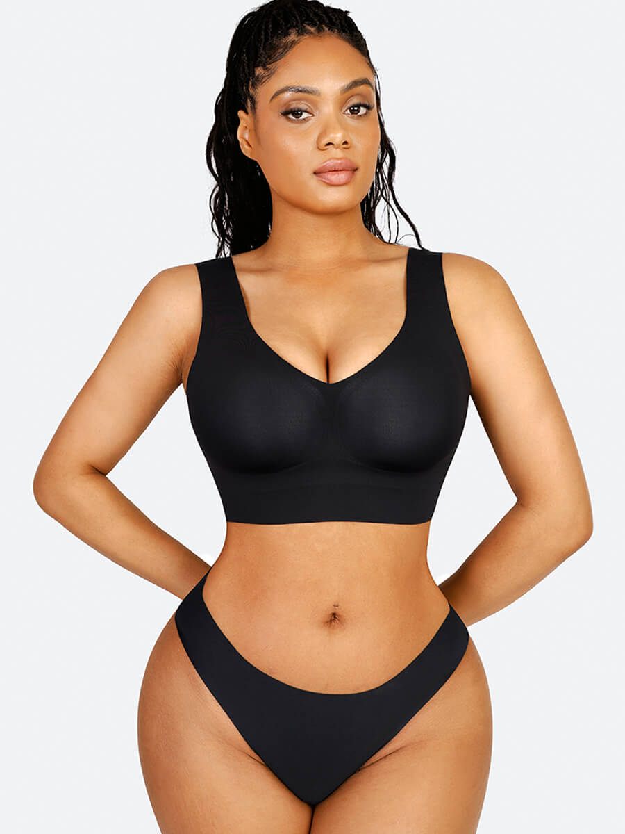 New Arrival Fitted V-Neck Seamless Bra (Black)