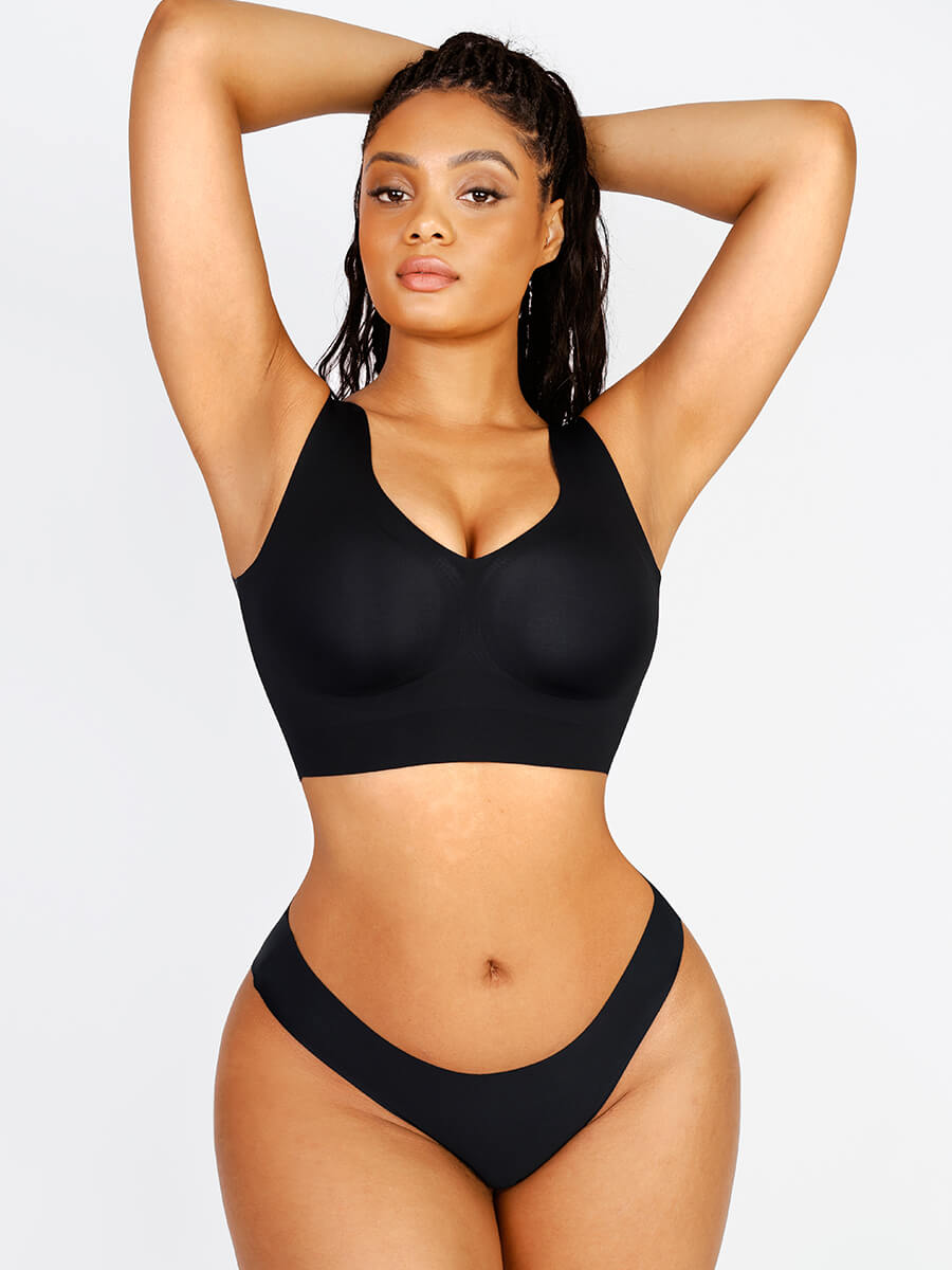 New Arrival Fitted V-Neck Seamless Bra (Black)