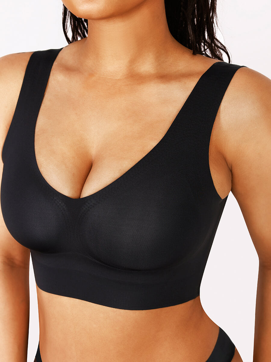 New Arrival Fitted V-Neck Seamless Bra (Black)