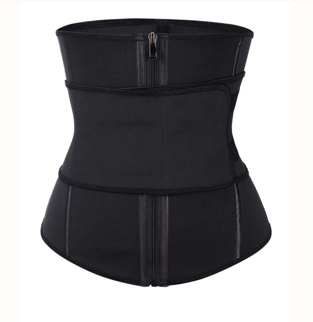 Black Double Layer 7 Steel Boned Waist Trainer