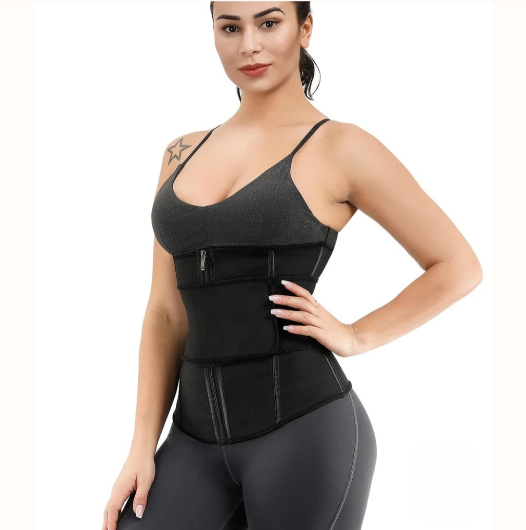 Black Double Layer 7 Steel Boned Waist Trainer