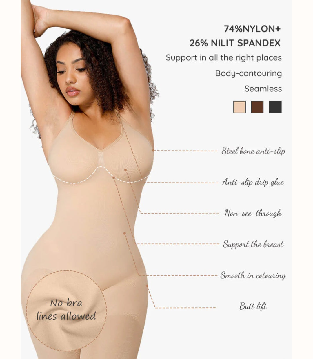 Seamless Breast Support Waist and Abdomen Shaping Mid-Thigh Body Shaper Beige