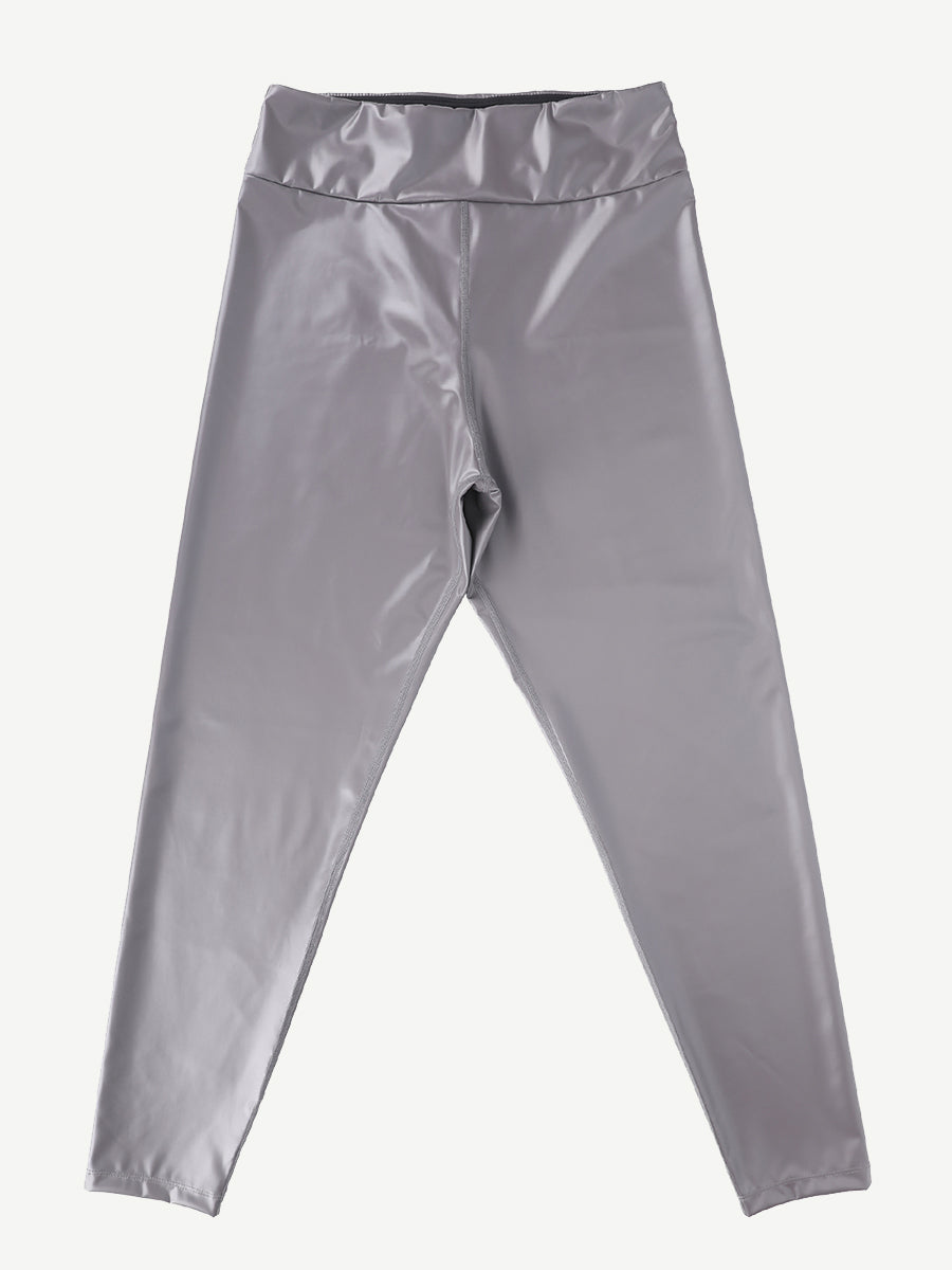 Mid-Waist Silver Film Sauna Yoga Sports Pants