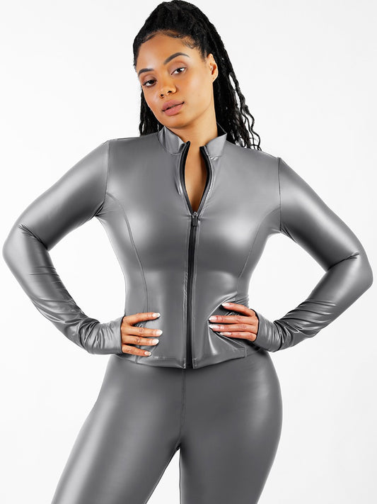 Silver Film Sauna Long Sleeve Thumb Hole Sports Top